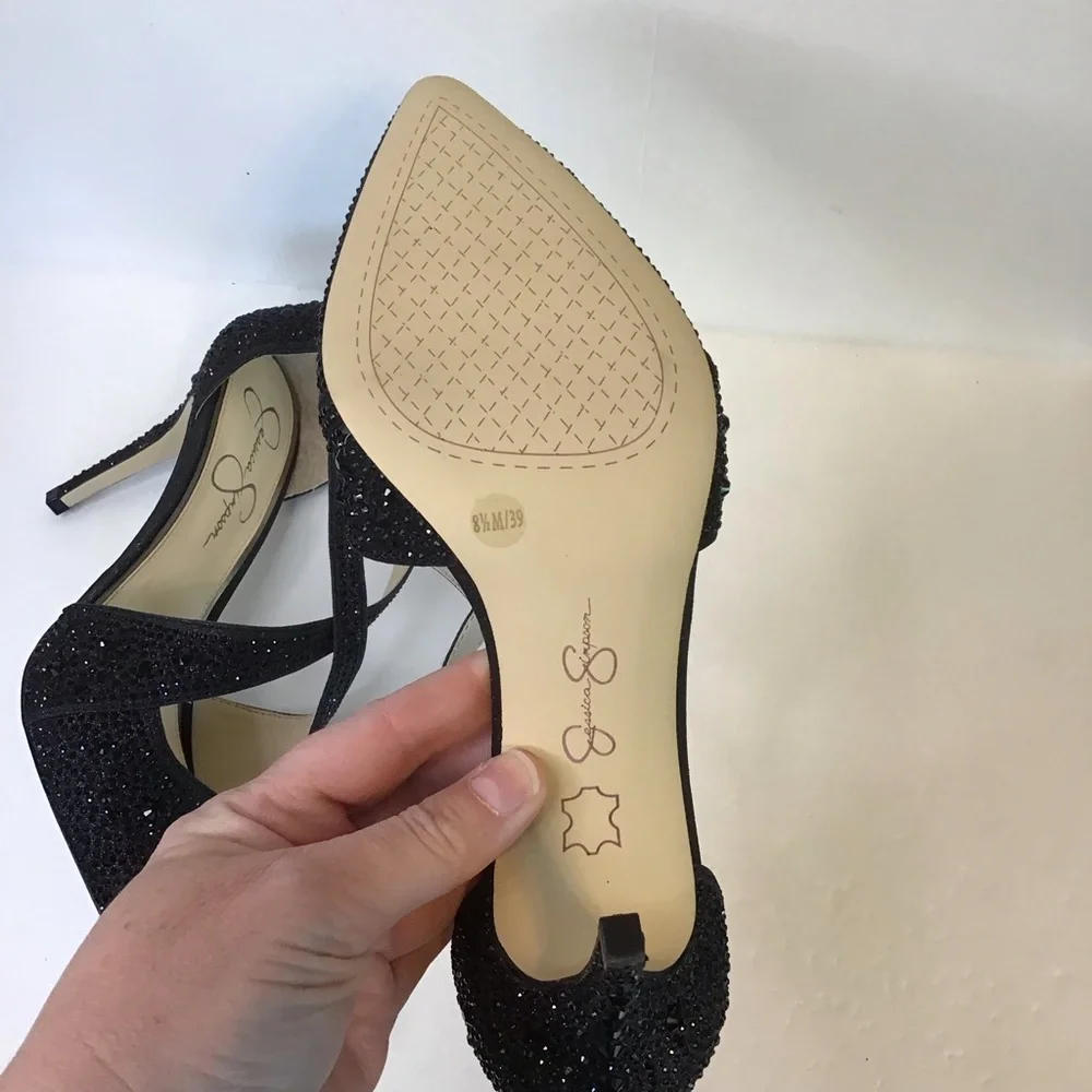 JESSICA SIMPSON Women's ACCILE Black Rhinestone Sparkle Stiletto Heels 8.5 NEW